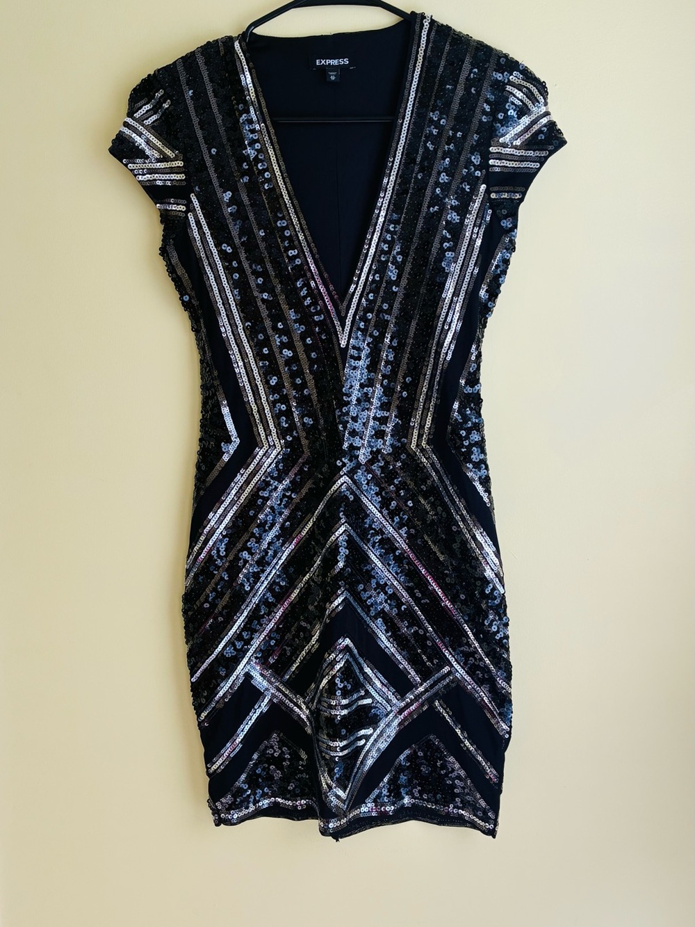 Express Black Sequin Chevron Mini Dress